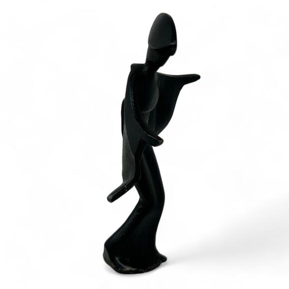 Vintage Cast Iron Geisha Figurine (7" H) MCM Mid Century Modern Statue Decor - Picture 2 of 12